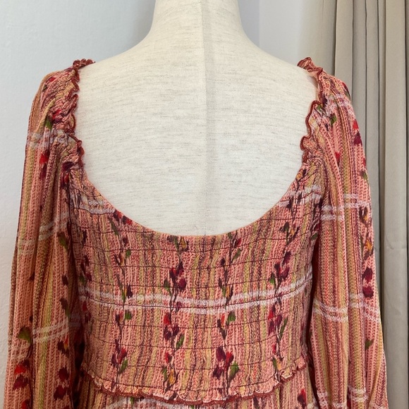 Free People Jackie Smocked Deep V-Neck Mini Dress Floral Print Size S/P - Picture 10 of 14